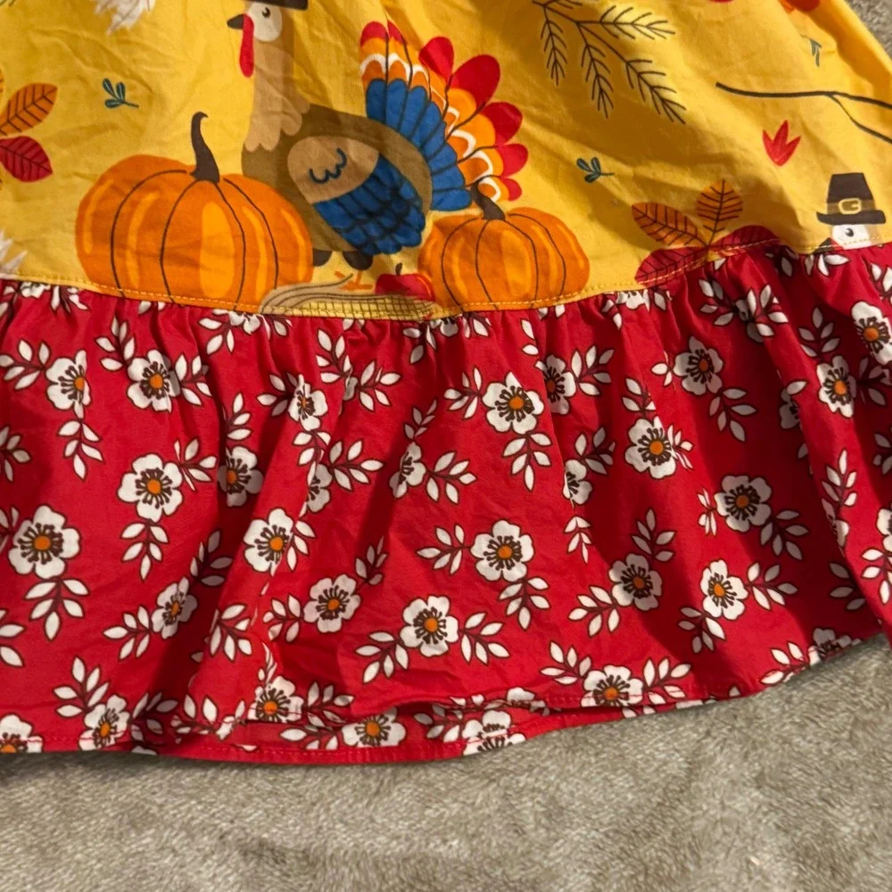 Eleanor Rose Girls Thanksgiving Turkey Pumpkin Dress Size 4 Mixed Print Harvest